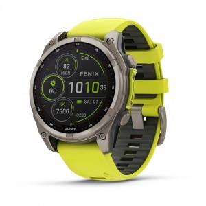 Часы Garmin FENIX 8 - 51 мм Solar, Sapphire титановый серый с желтым ремешком 