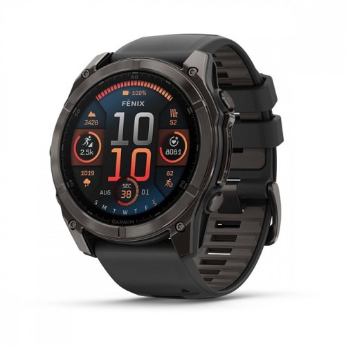 Часы Garmin Fenix 8, 51 мм, AMOLED, Sapphire, угольно-серый DLC, пепельно-черный силиконовый ремешок