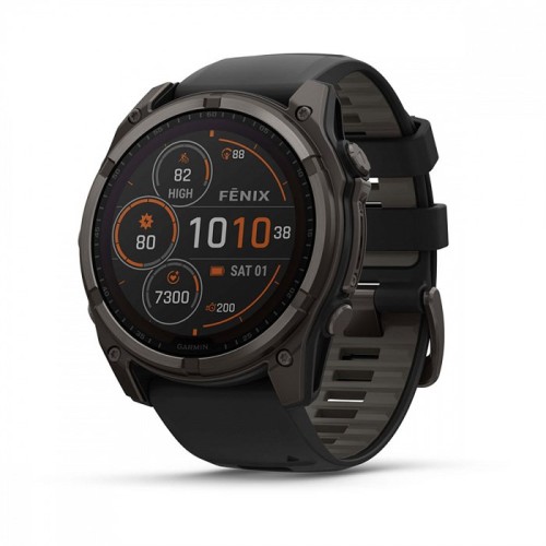 Часы Garmin FENIX 8, 51 ММ, Solar, Sapphire титановый угольно-серый с DLC-покрытием и черным ремешком